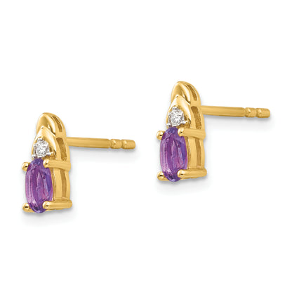 14K Yellow Gold Amethyst And Diamond Earrings