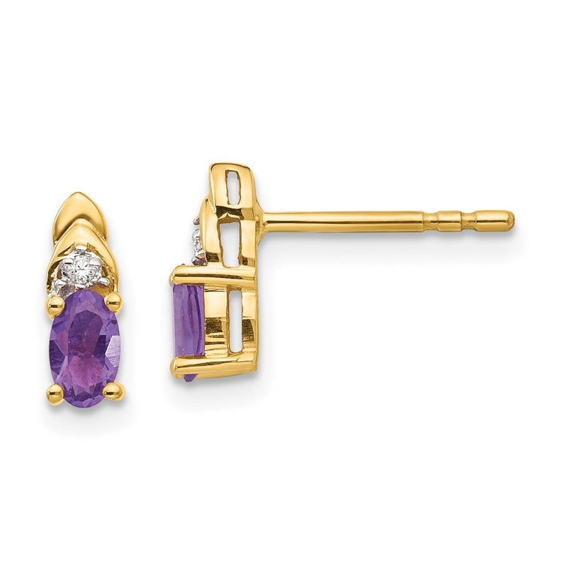 14K Yellow Gold Amethyst And Diamond Earrings