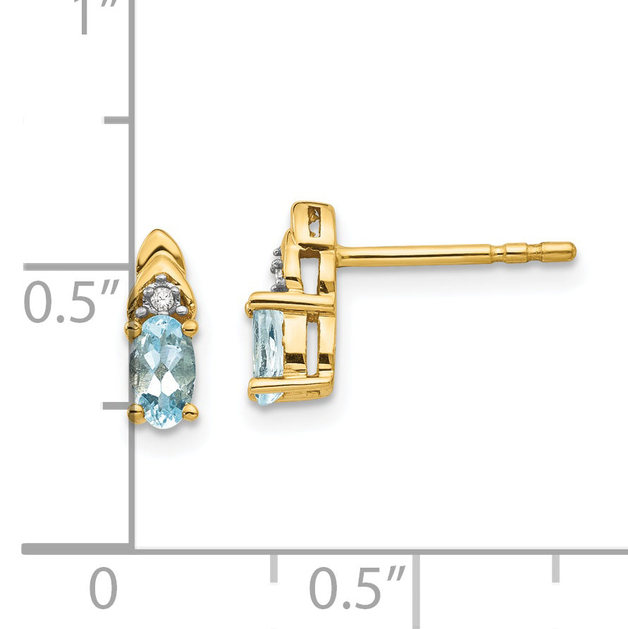 14K Yellow Gold Aquamarine And Diamond Earrings