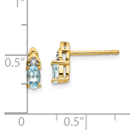 14K Yellow Gold Aquamarine And Diamond Earrings