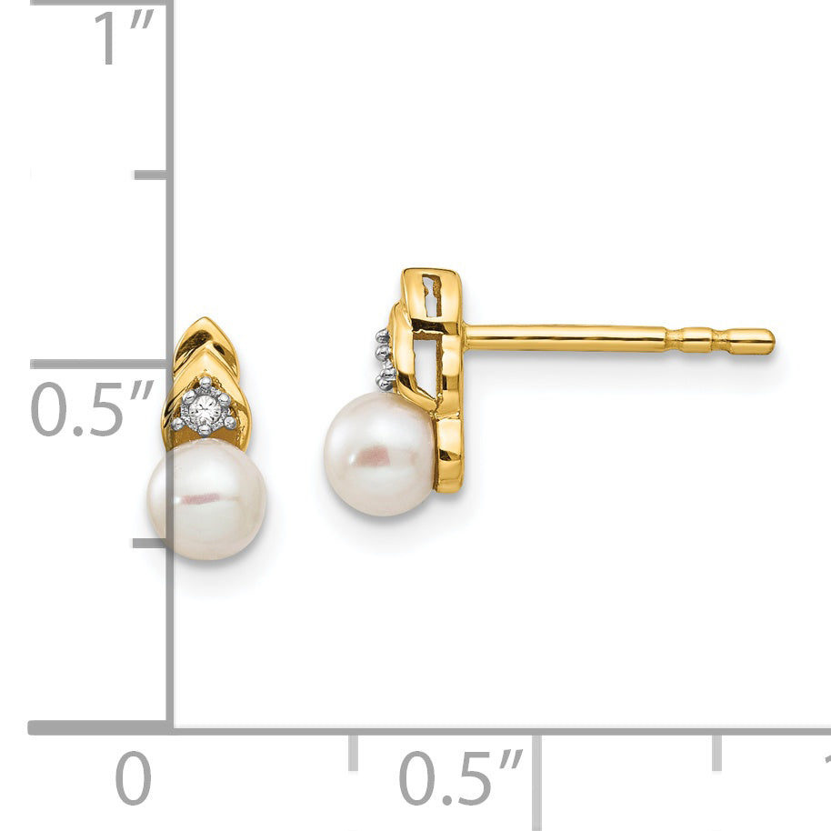 14K Yellow Gold Fw Cultured Pearl And Diamond Earrings