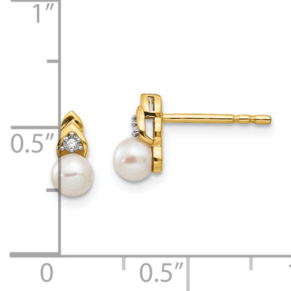 14K Yellow Gold Fw Cultured Pearl And Diamond Earrings