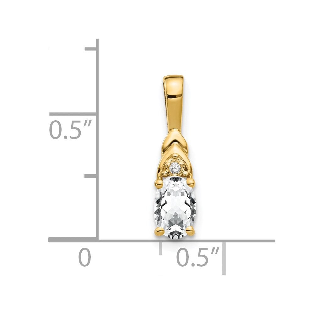 14K Yellow Gold White Topaz And Diamond Pendant