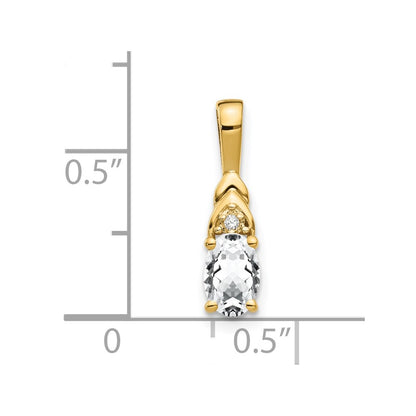 14K Yellow Gold White Topaz And Diamond Pendant