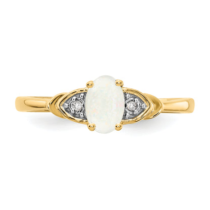 14K Yellow Gold Opal And Diamond Ring