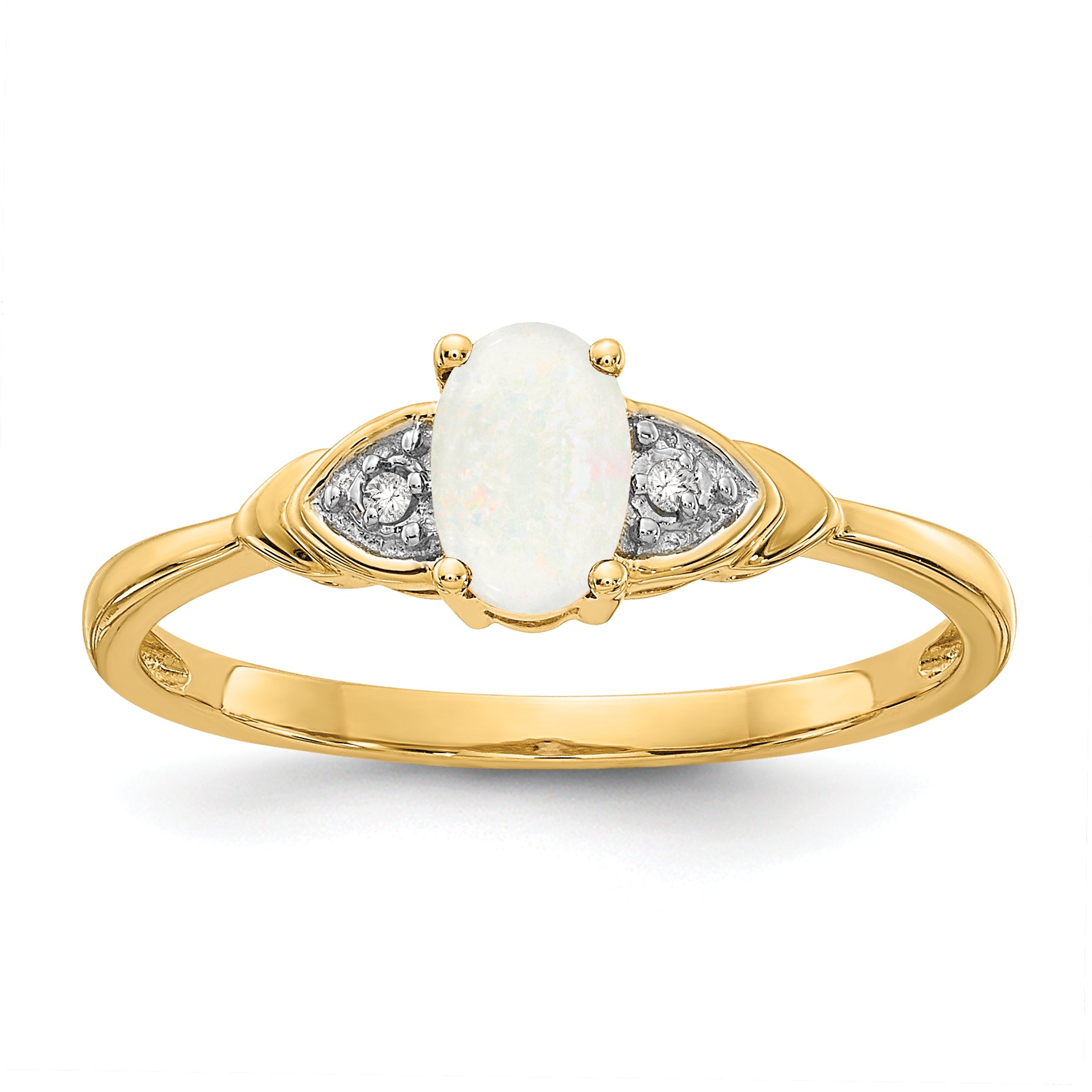 14K Yellow Gold Opal And Diamond Ring