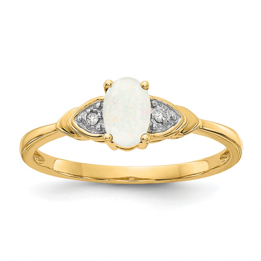 14K Yellow Gold Opal And Diamond Ring