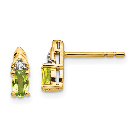 14K Yellow Gold Peridot And Diamond Earrings