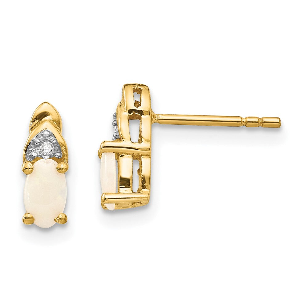 14K Yellow Gold Opal And Diamond Earrings