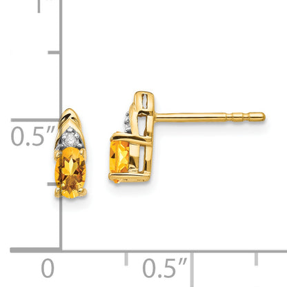 14K Yellow Gold Citrine And Diamond Earrings