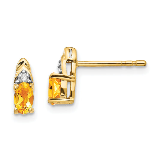 14K Yellow Gold Citrine And Diamond Earrings