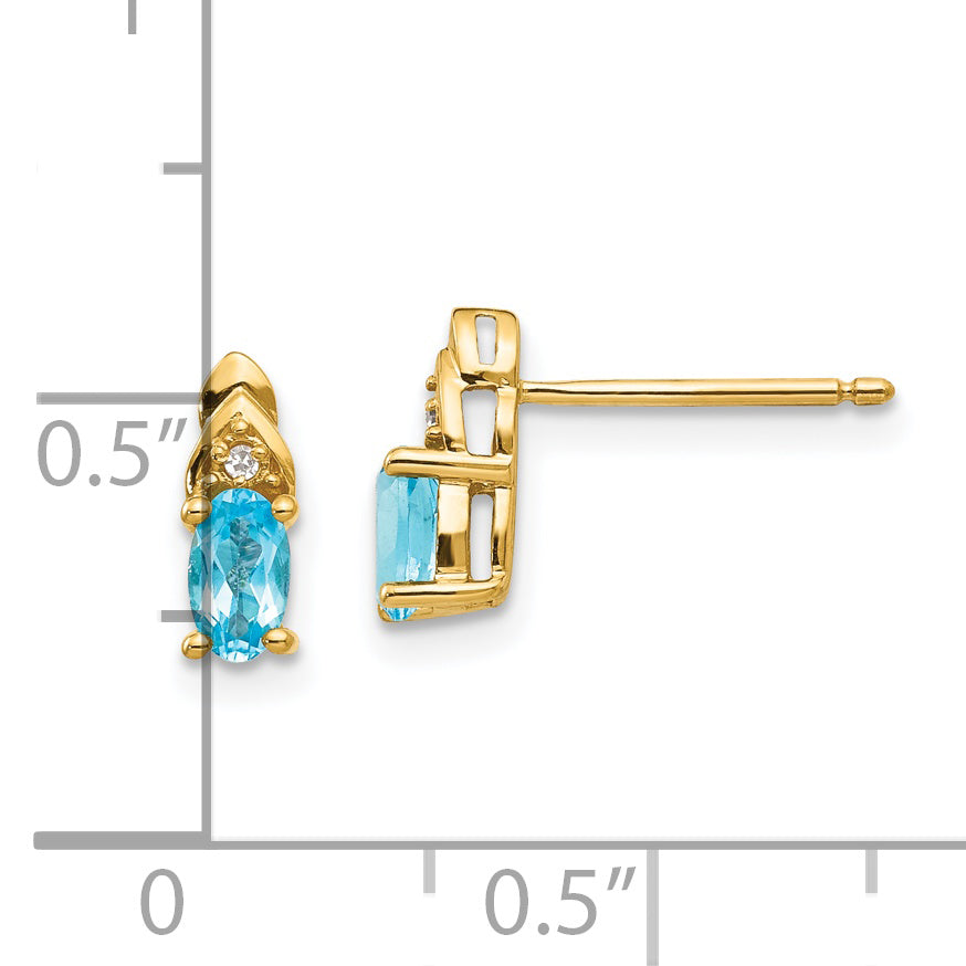 14K Yellow Gold Blue Topaz And Diamond Earrings