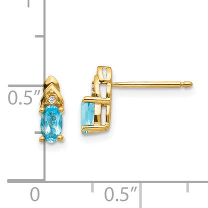 14K Yellow Gold Blue Topaz And Diamond Earrings