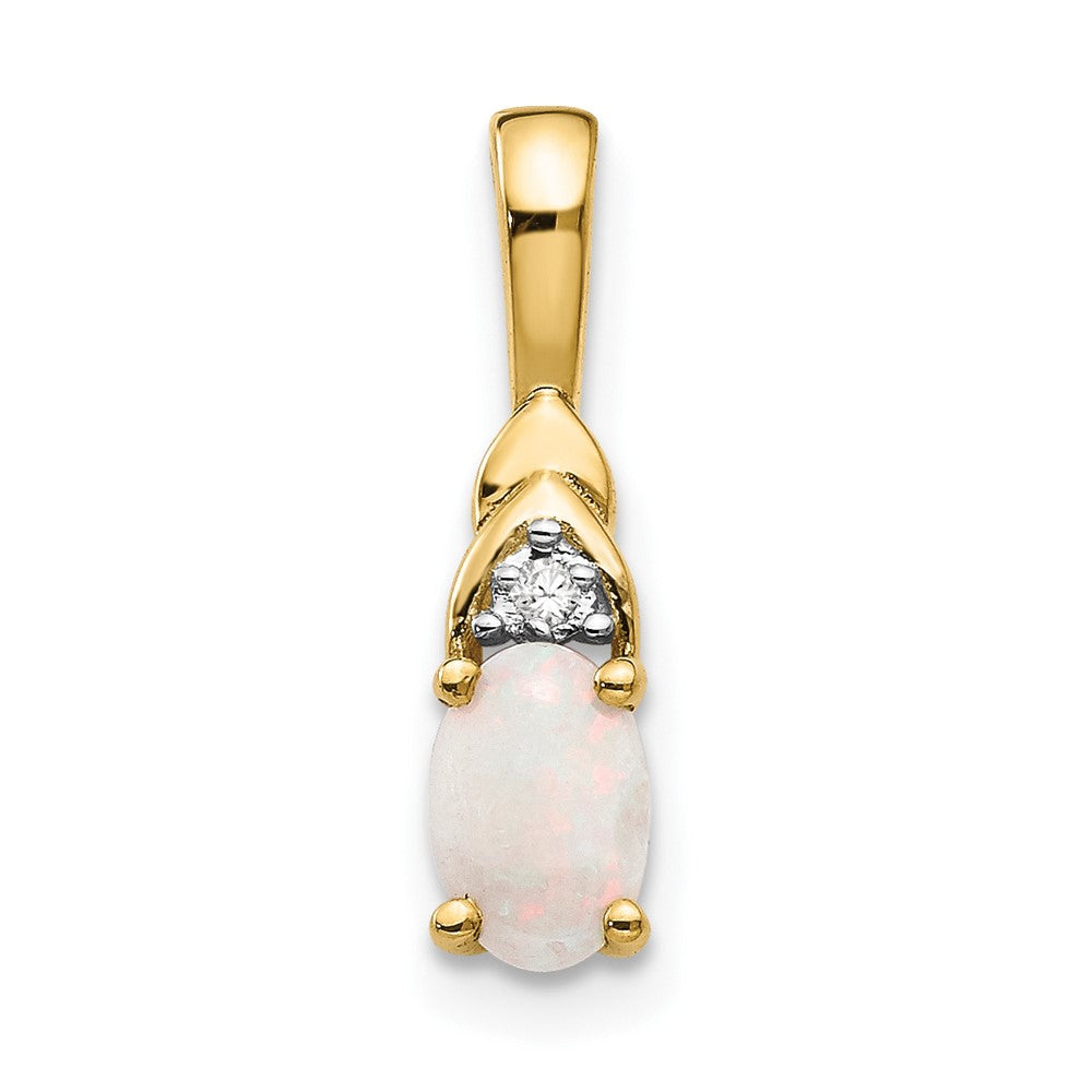 14K Yellow Gold Opal And Diamond Pendant