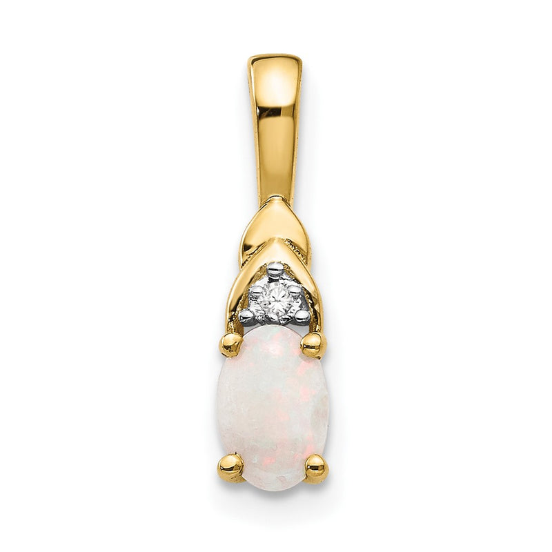 14K Yellow Gold Opal And Diamond Pendant