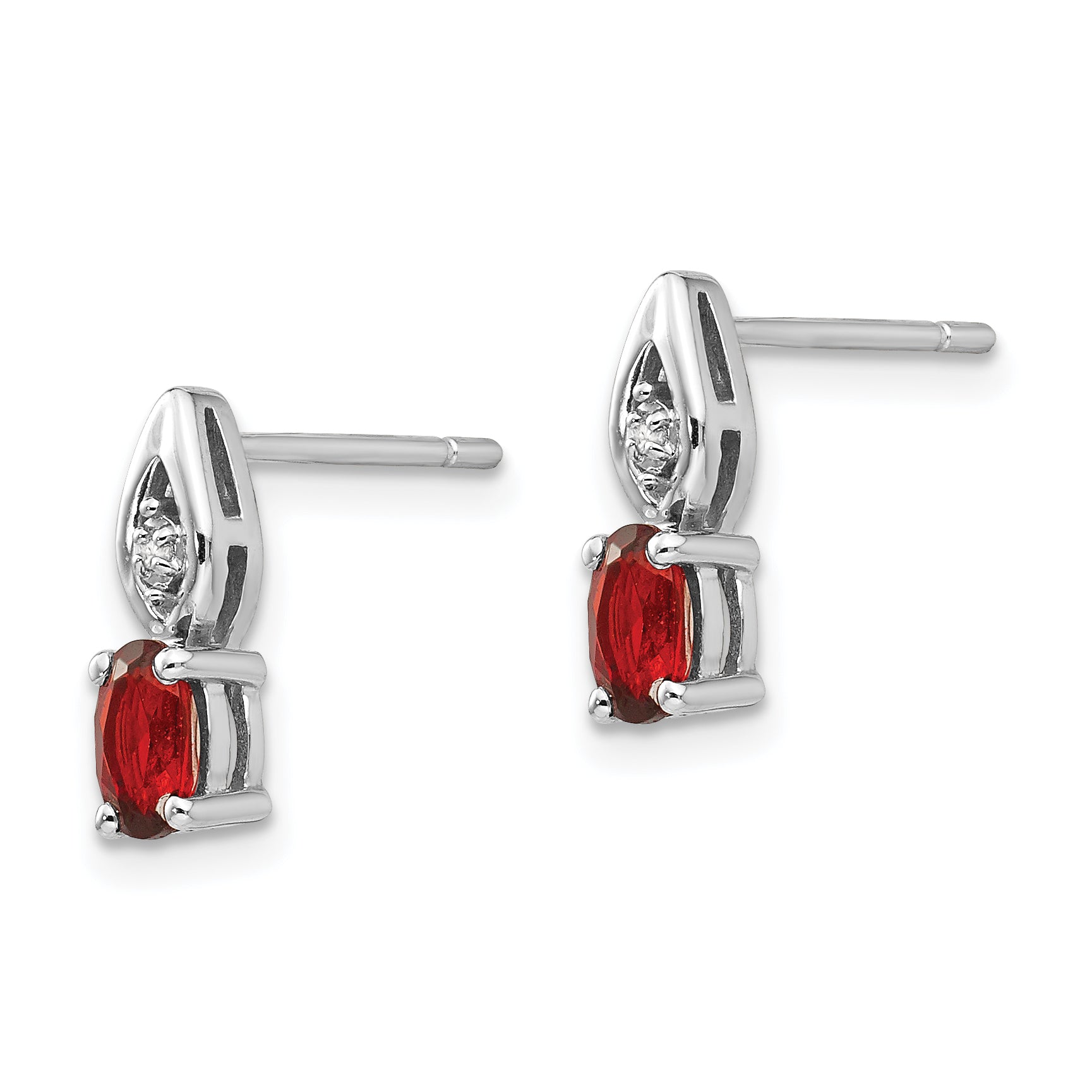 14k White Gold Garnet and Diamond Post Earrings