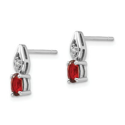 14k White Gold Garnet and Diamond Post Earrings