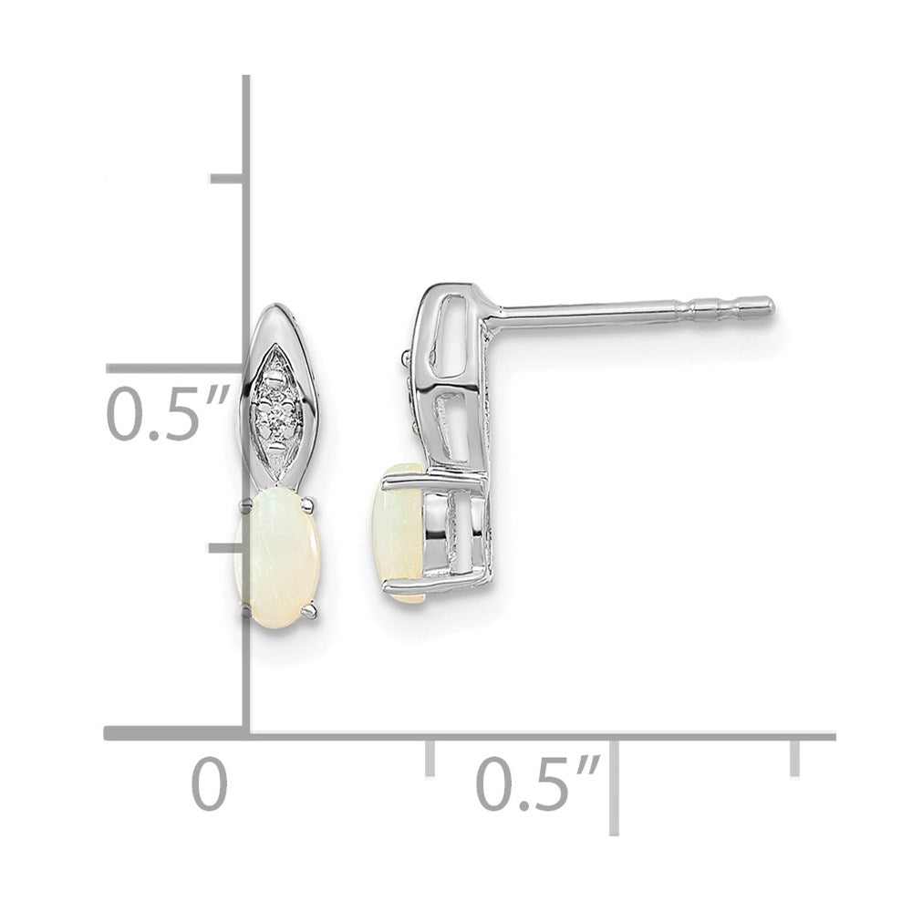 14k White Gold Opal and Diamond Post Earrings
