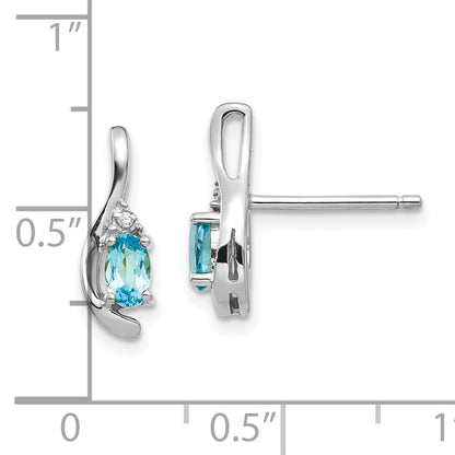 14k White Gold Blue Topaz and Diamond Post Earrings