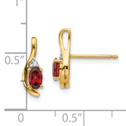 14K Yellow Gold Garnet And Diamond Post Earrings