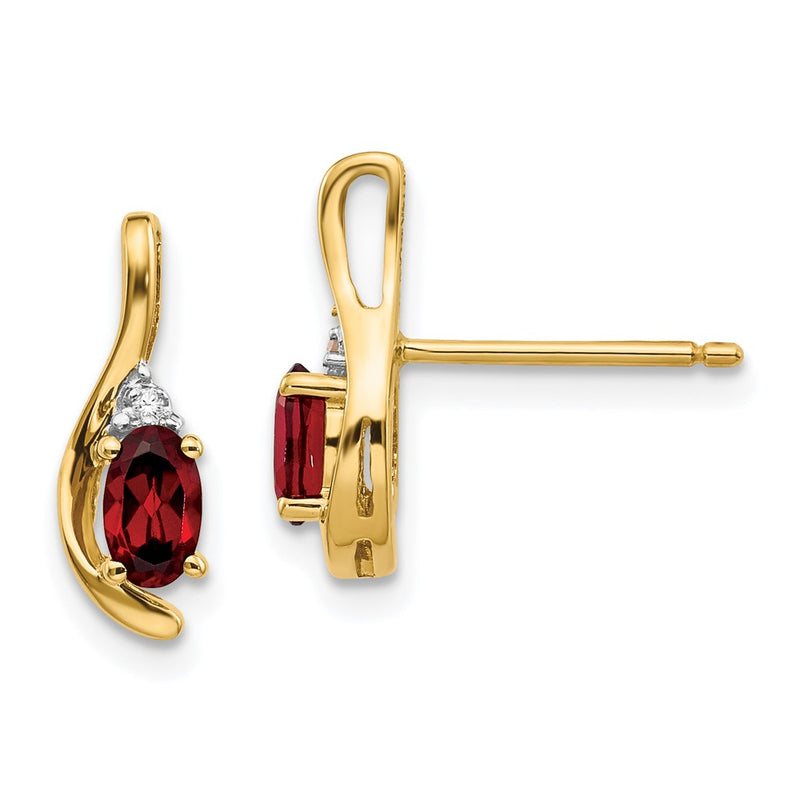 14K Yellow Gold Garnet And Diamond Post Earrings