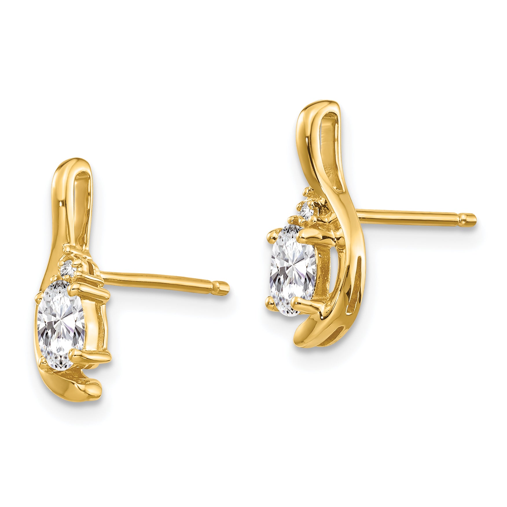 14K Yellow Gold White Topaz And Diamond Post Earrings