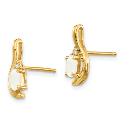 14K Yellow Gold Opal And Diamond Post Earrings