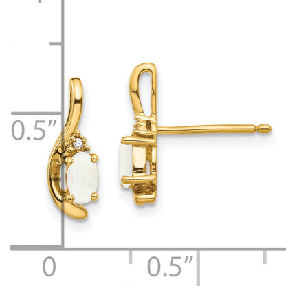 14K Yellow Gold Opal And Diamond Post Earrings