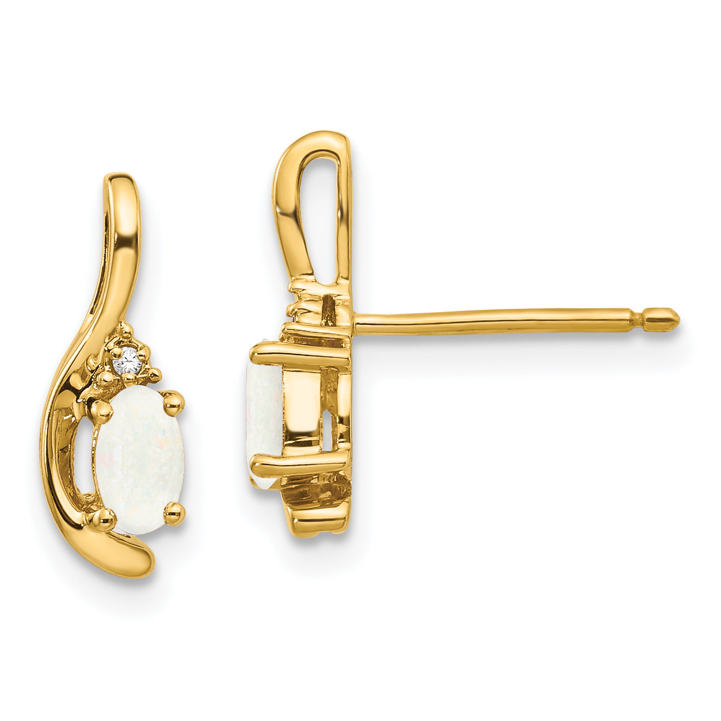 14K Yellow Gold Opal And Diamond Post Earrings