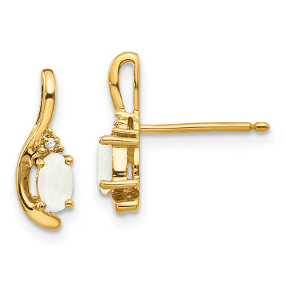 14K Yellow Gold Opal And Diamond Post Earrings