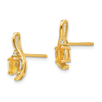14K Yellow Gold Citrine And Diamond Post Earrings