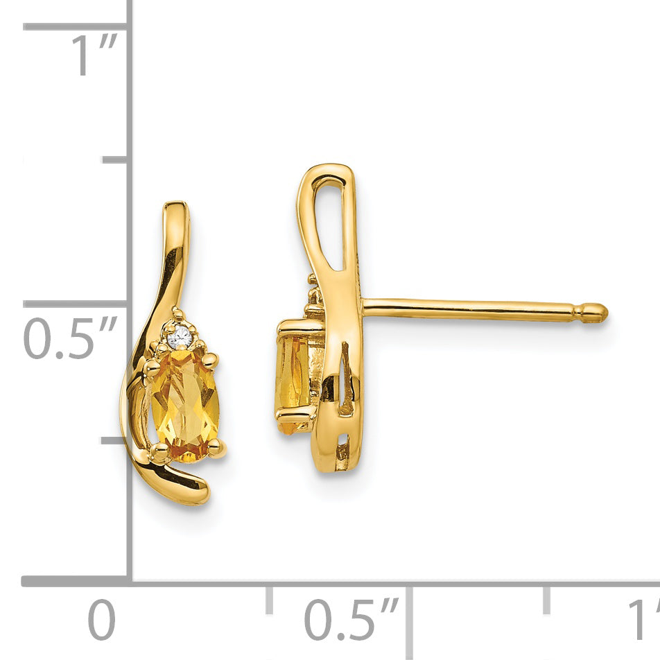 14K Yellow Gold Citrine And Diamond Post Earrings
