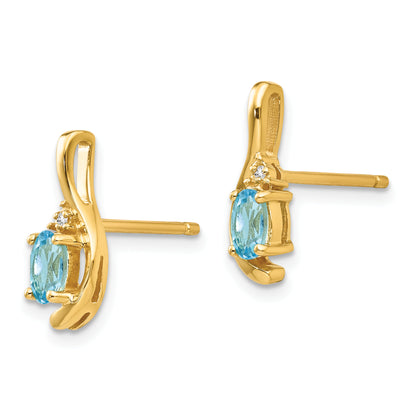 14K Yellow Gold Blue Topaz And Diamond Post Earrings