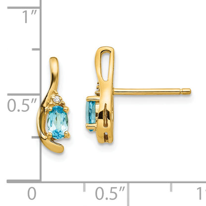 14K Yellow Gold Blue Topaz And Diamond Post Earrings