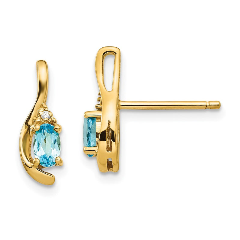 14K Yellow Gold Blue Topaz And Diamond Post Earrings