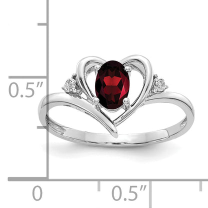 14K White Gold Garnet And Diamond Heart Ring