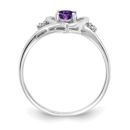 14K White Gold Amethyst And Diamond Heart Ring