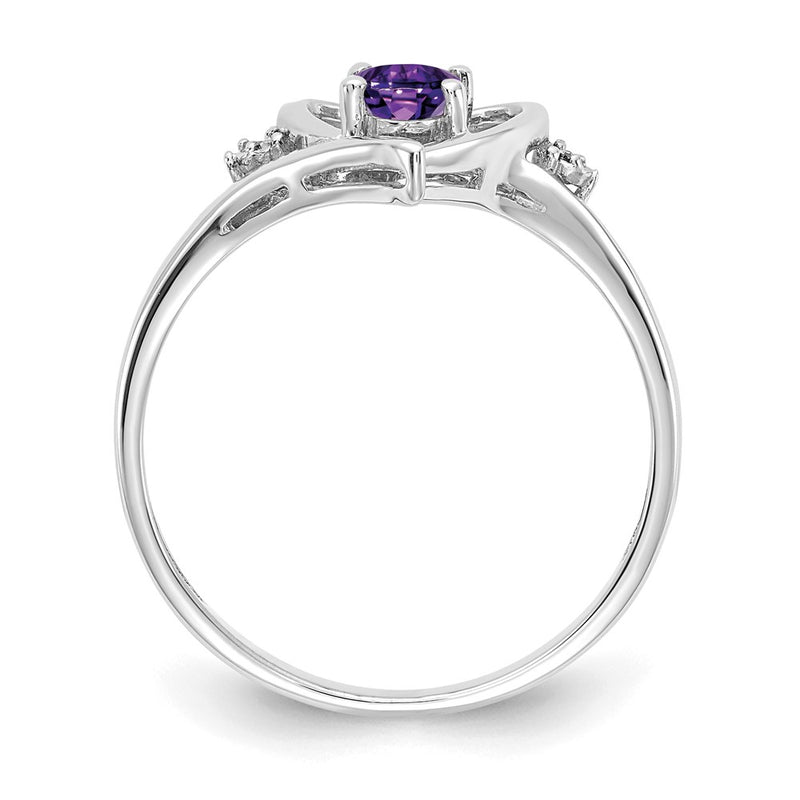 14K White Gold Amethyst And Diamond Heart Ring