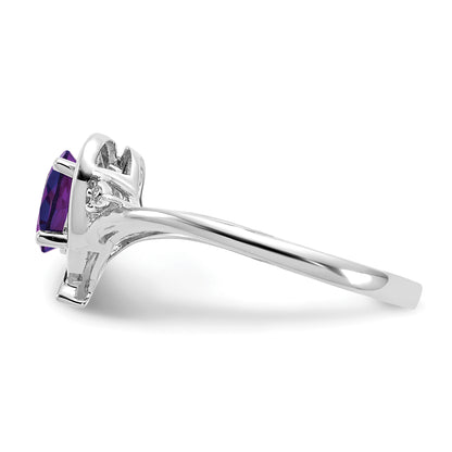 14K White Gold Amethyst And Diamond Heart Ring