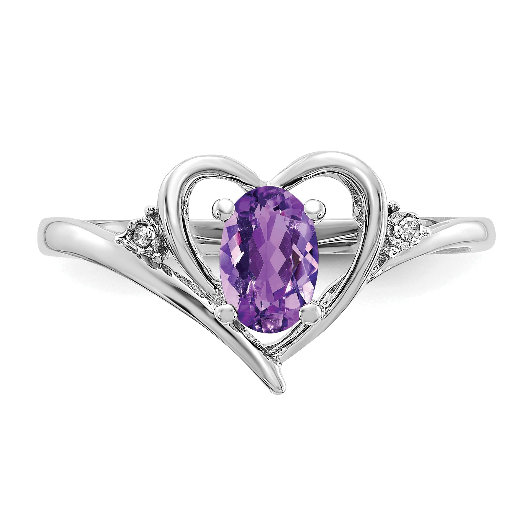 14K White Gold Amethyst And Diamond Heart Ring