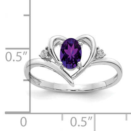 14K White Gold Amethyst And Diamond Heart Ring