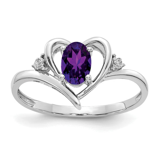 14K White Gold Amethyst And Diamond Heart Ring