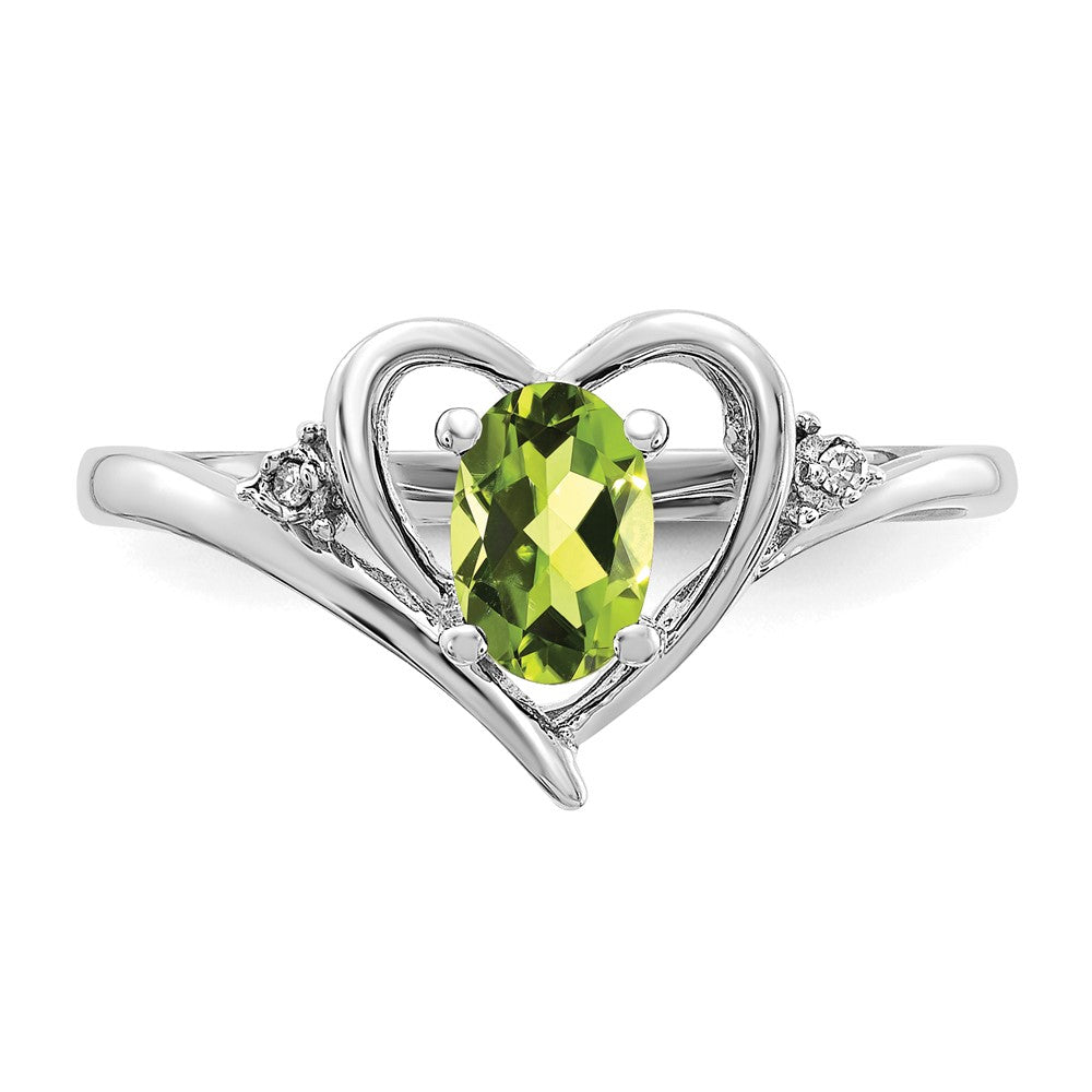 14K White Gold Peridot And Diamond Heart Ring