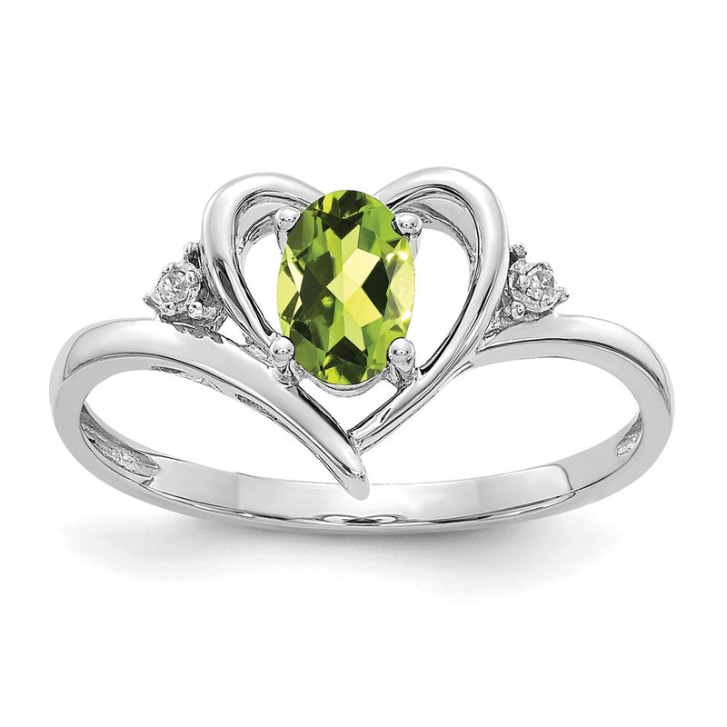 14K White Gold Peridot And Diamond Heart Ring