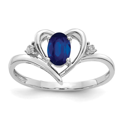 14K White Gold Sapphire And Diamond Heart Ring