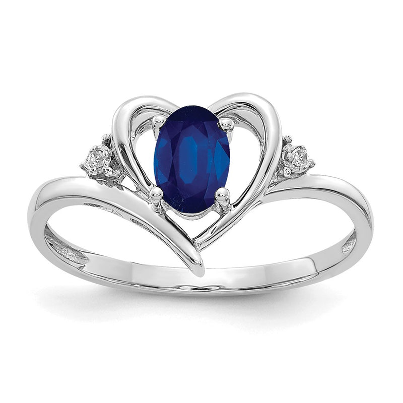 14K White Gold Sapphire And Diamond Heart Ring
