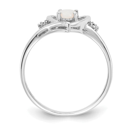 14K White Gold Opal And Diamond Heart Ring
