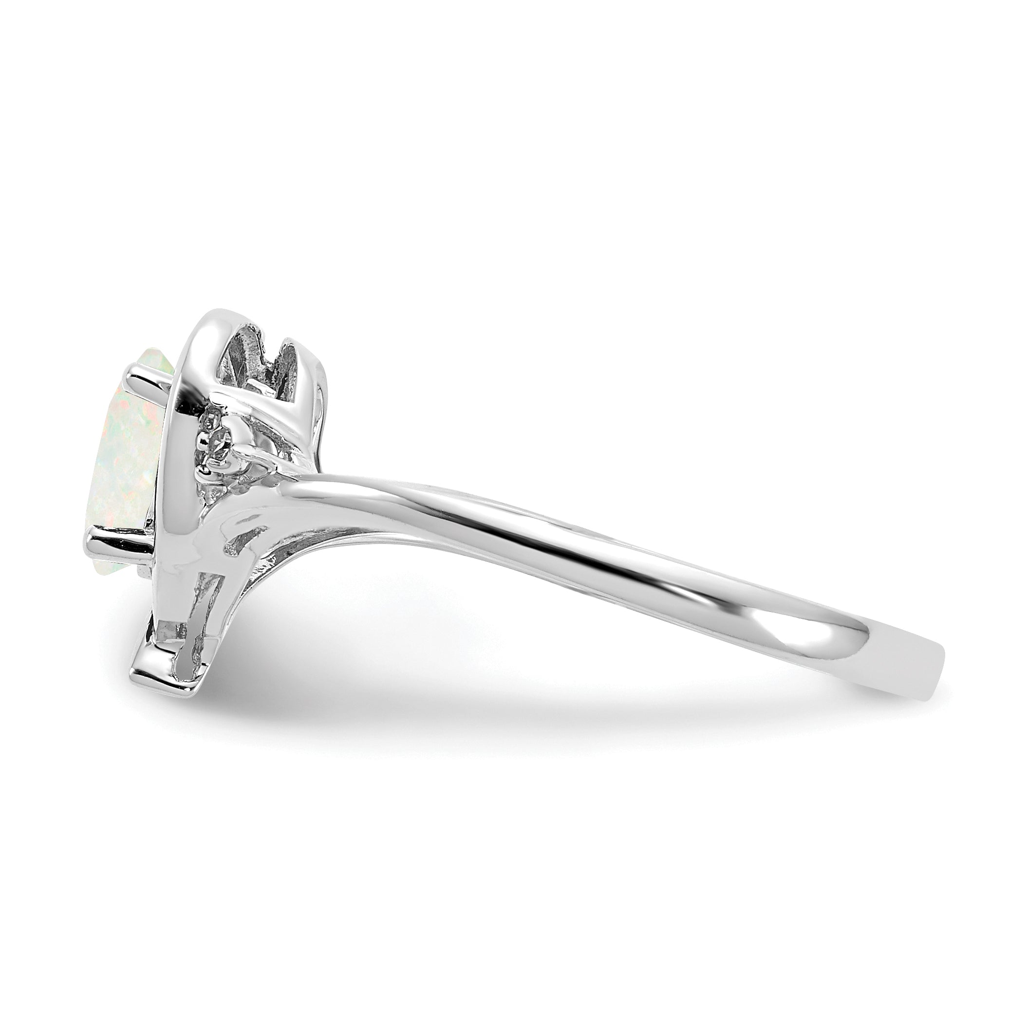 14K White Gold Opal And Diamond Heart Ring