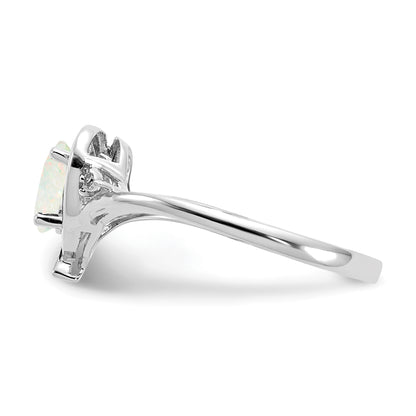 14K White Gold Opal And Diamond Heart Ring