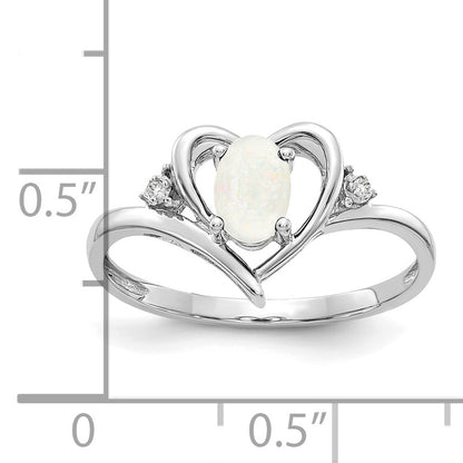 14K White Gold Opal And Diamond Heart Ring